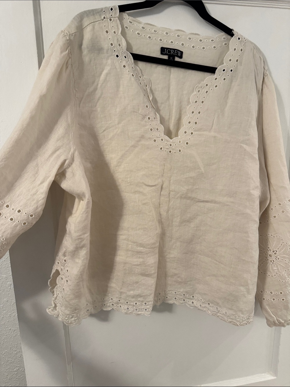 J. Crew Linen Top with Eyelet Trim